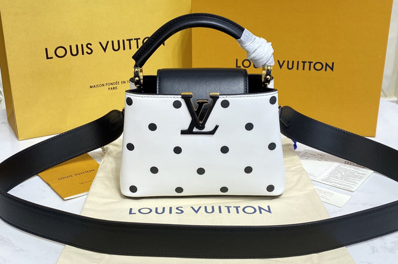 Louis Vuitton M20372 LV Capucines Mini handbag on Black/White Taurillon Calfskin leather
