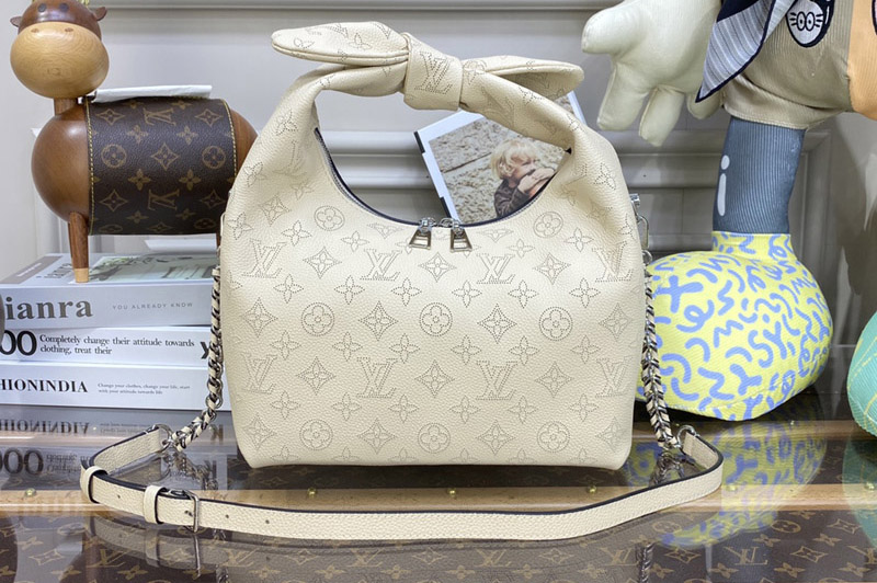 Louis Vuitton M20700 LV Why Knot PM handbag in Cream Beige Mahina calf leather