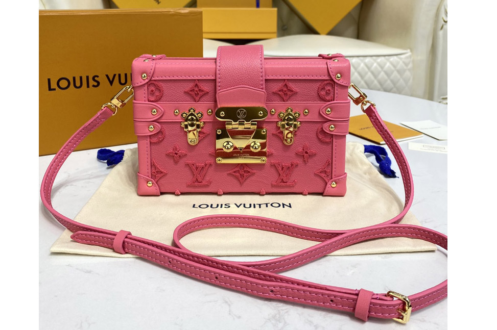 Louis Vuitton M20745 LV Petite Malle handbag in Pink Tufted grained calfskin leather