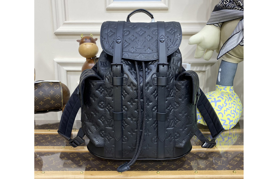 Louis Vuitton M20899 LV Christopher PM Backpack in Black Taurillon Monogram embossed cowhide leather