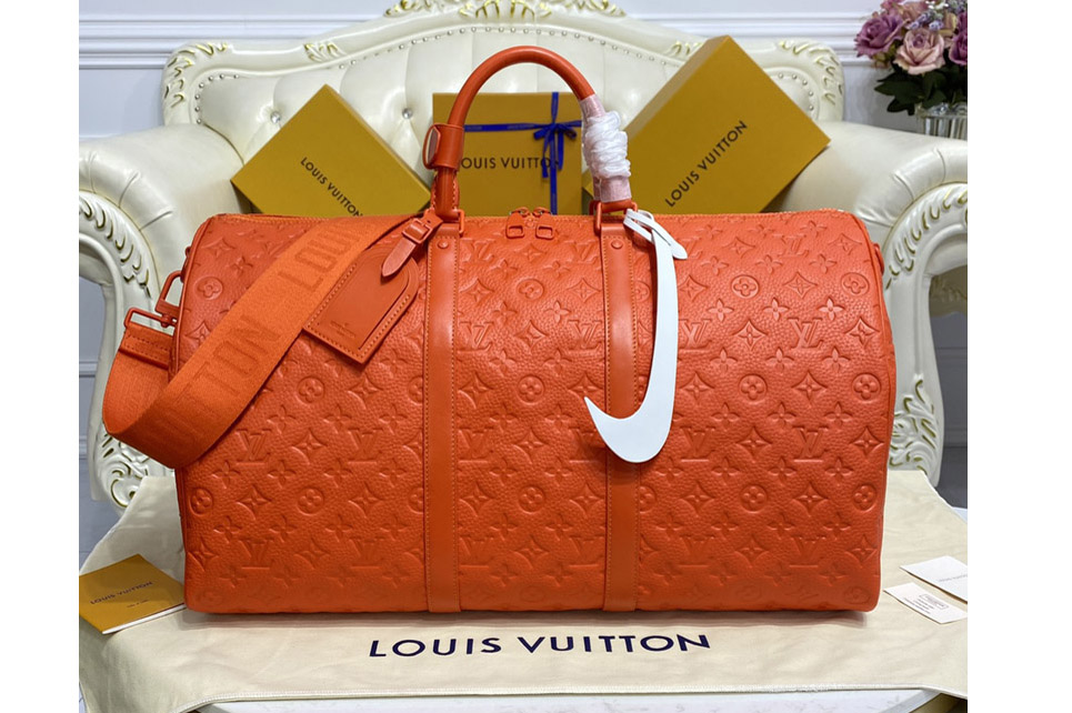Louis Vuitton M20963 LV Keepall Bandouliere 50 Travel bag in Orange Taurillon Monogram leather