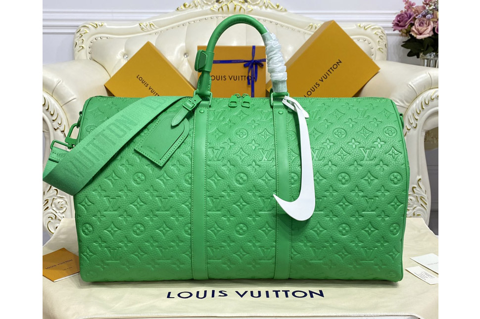 Louis Vuitton M20963 LV Keepall Bandouliere 50 Travel bag in Green Taurillon Monogram leather