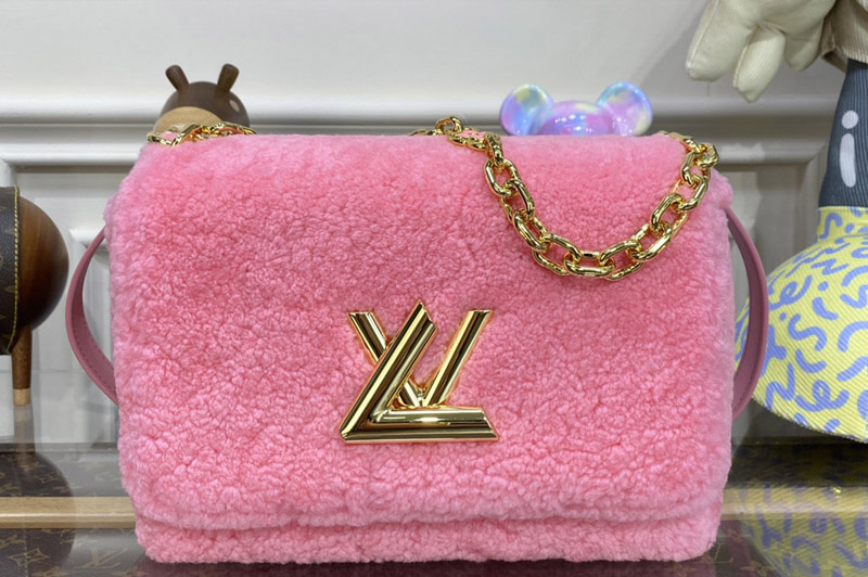 Louis Vuitton M21320 LV Twist MM hand bag in Pink Shearling