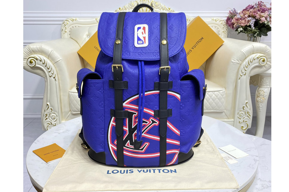 Louis Vuitton M21104 LV Christopher MM backpack in Blue Embossed Taurillon leather