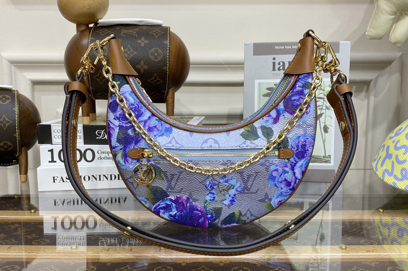 Louis Vuitton M21183 LV Loop baguette handbag in metallic-blue coated canvas