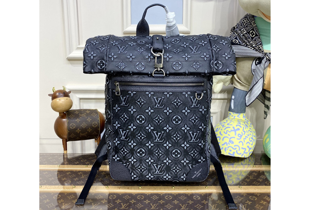 Louis Vuitton M21359 LV Roll Top Backpack in Black Cowhide leather