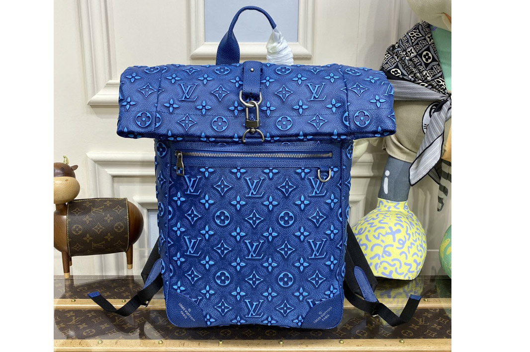 Louis Vuitton M21359 LV Roll Top Backpack in Blue Cowhide leather