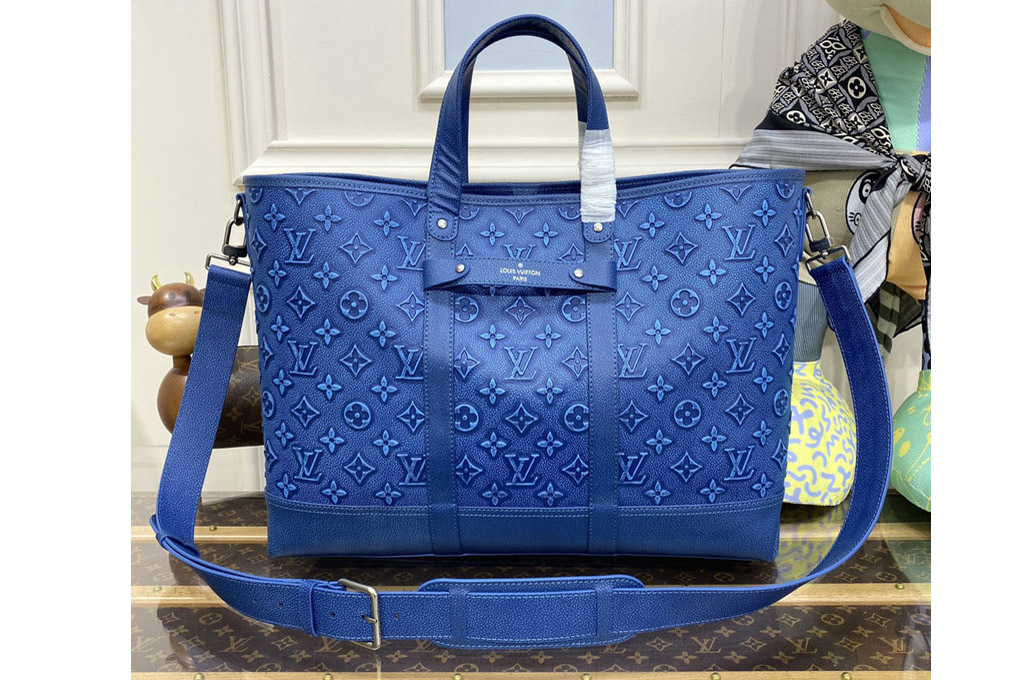 Louis Vuitton M21371 LV Tote Journey carryall bag in denim Blue Cowhide leather