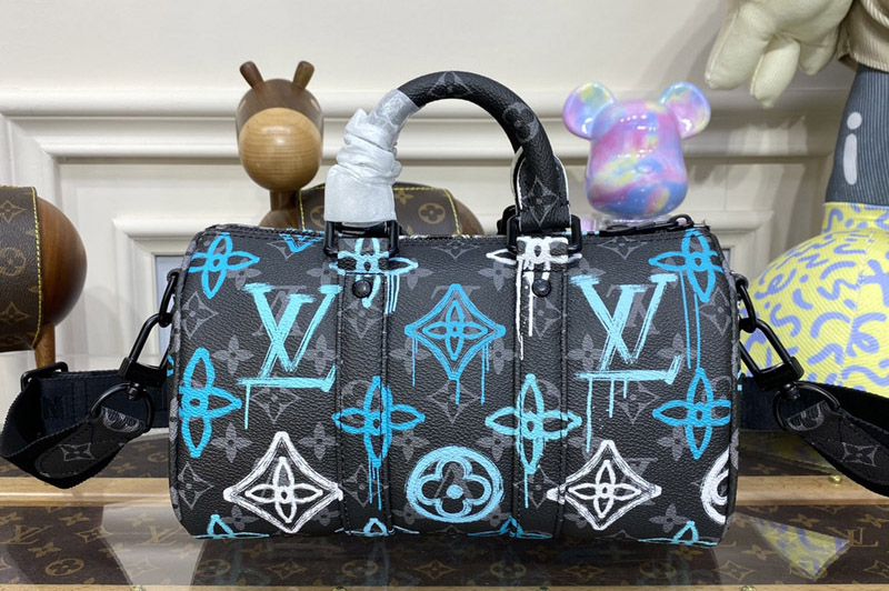 Louis Vuitton M21399 LV Keepall Bandouliere 25 Bag in LV Graffiti Monogram Eclipse coated canvas