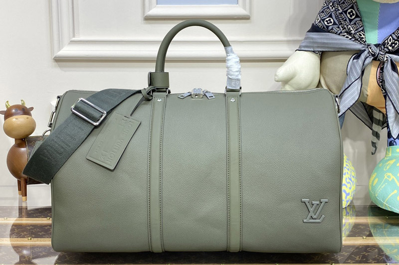 Louis Vuitton M21536 LV keepall bandouliere 50 Travel Bag in Khaki LV Aerogram cowhide leather