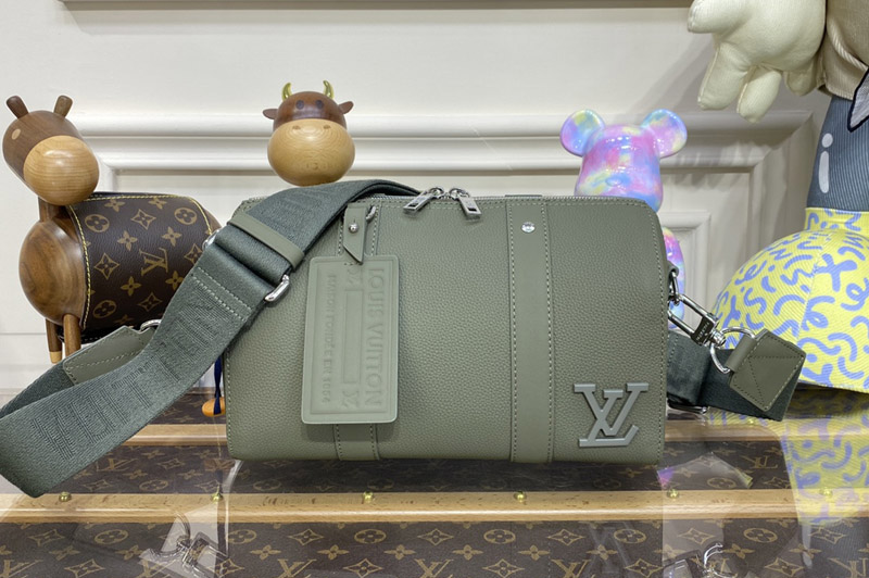Louis Vuitton M21437 LV City Keepall Bag in Khaki LV Aerogram cowhide leather