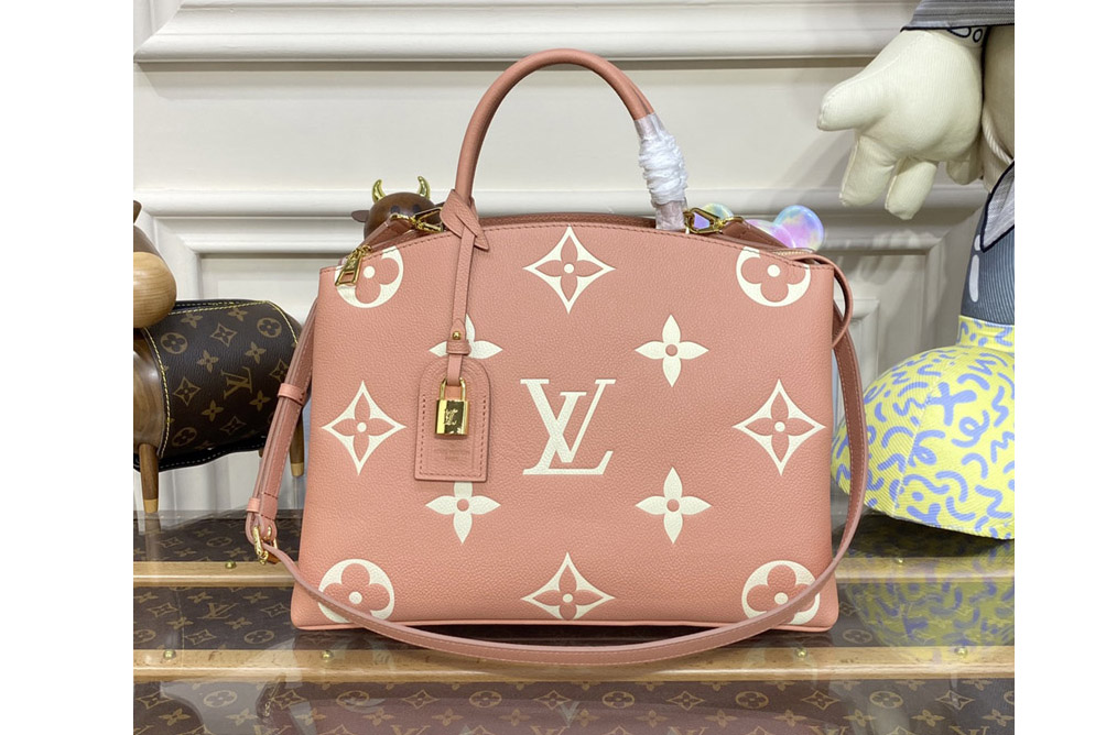 Louis Vuitton M45842 LV Grand Palais tote bag in Pink/Cream Monogram Empreinte leather