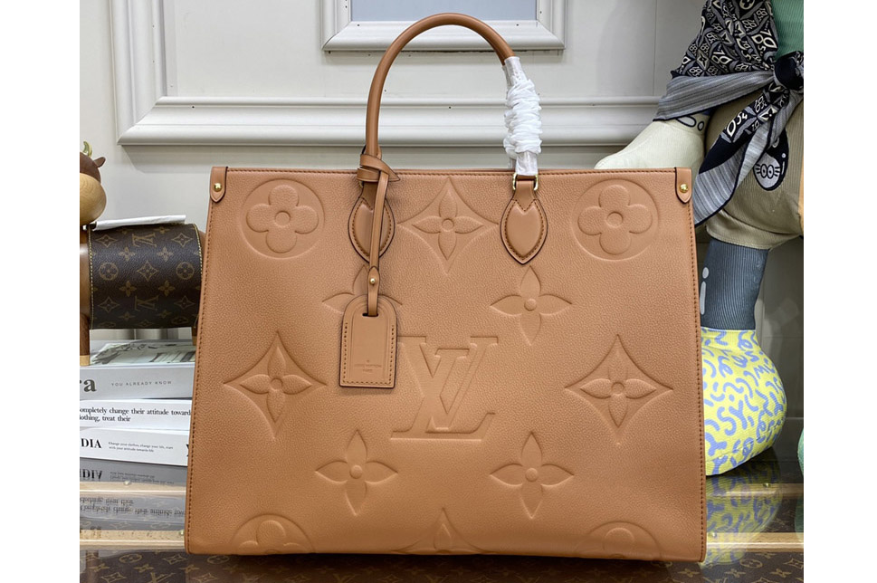 Louis Vuitton M46134 LV OnTheGo GM tote bag in Brown Monogram Empreinte Leather