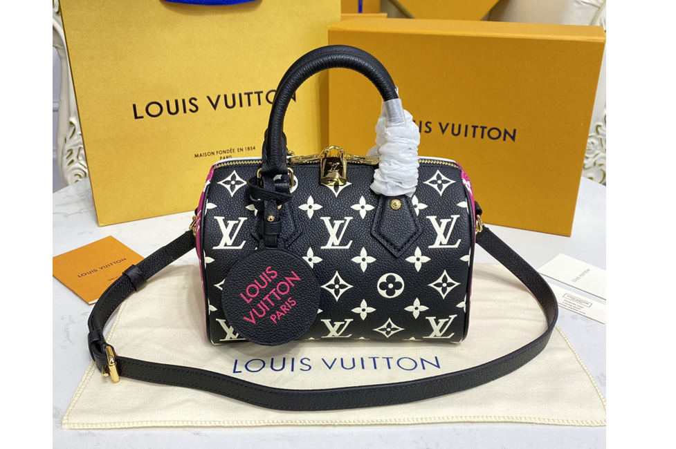 Louis Vuitton M46088 LV Speedy Bandoulière 20 handbag on Black/White/Pink Monogram Empreinte Leather