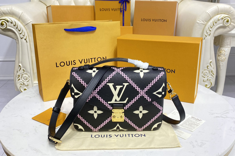 Louis Vuitton M46028 LV Pochette Metis handbag in Black/Pink/Beige Monogram Empreinte leather