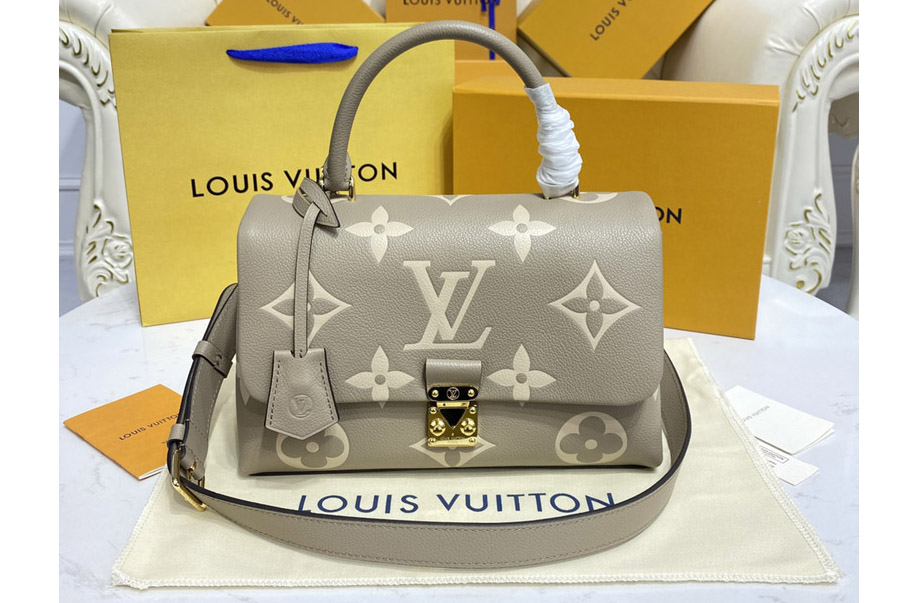 Louis Vuitton M46041 LV Madeleine MM handbag in Gray/Beige Monogram Empreinte Leather