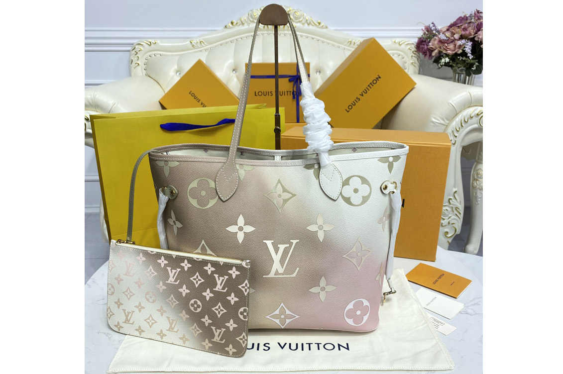 Louis Vuitton M59859 LV Neverfull MM tote bag in Sunset Kaki Monogram canvas