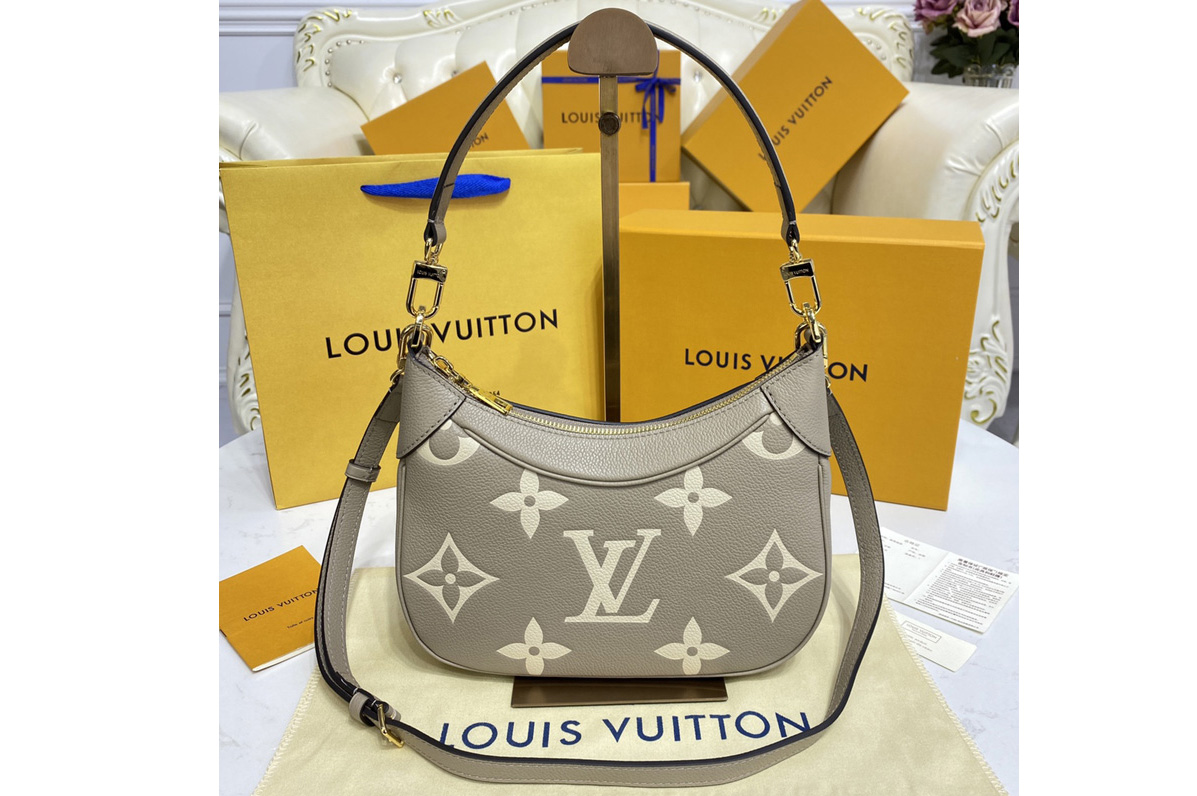 Louis Vuitton M46112 LV Bagatelle mini hobo handbag in Grey/Beige Monogram Empreinte leather
