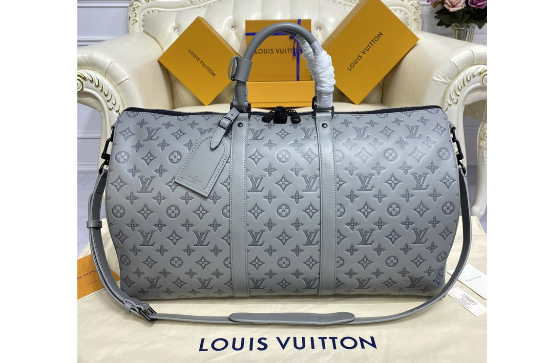 Louis Vuitton M46117 LV Keepall 50B bag in Gray Monogram Shadow leather