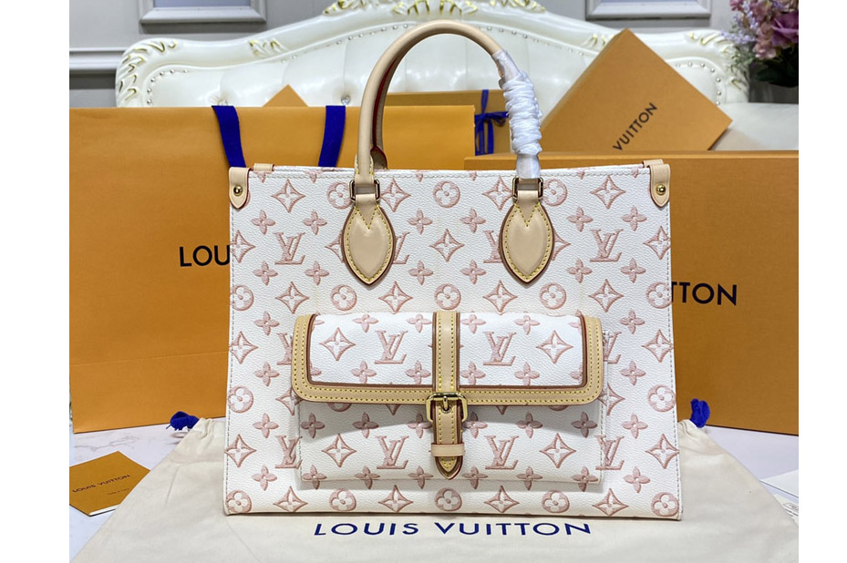 Louis Vuitton M46154 LV OnTheGo MM tote bag in White Monogram coated canvas