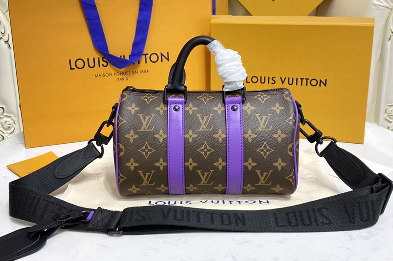 Louis Vuitton M46249 LV Keepall Bandouliere 25 Bag in Monogram Macassar canvas With Purple