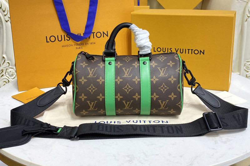 Louis Vuitton M46249 LV Keepall Bandouliere 25 Bag in Monogram Macassar canvas With Green