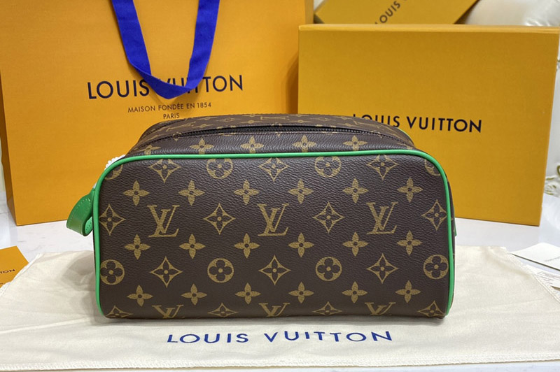 Louis Vuitton M46253 LV Dopp Kit Toilet Pouch in Monogram Macassar coated canvas With Green