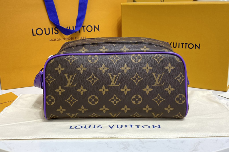 Louis Vuitton M46253 LV Dopp Kit Toilet Pouch in Monogram Macassar coated canvas With Purple