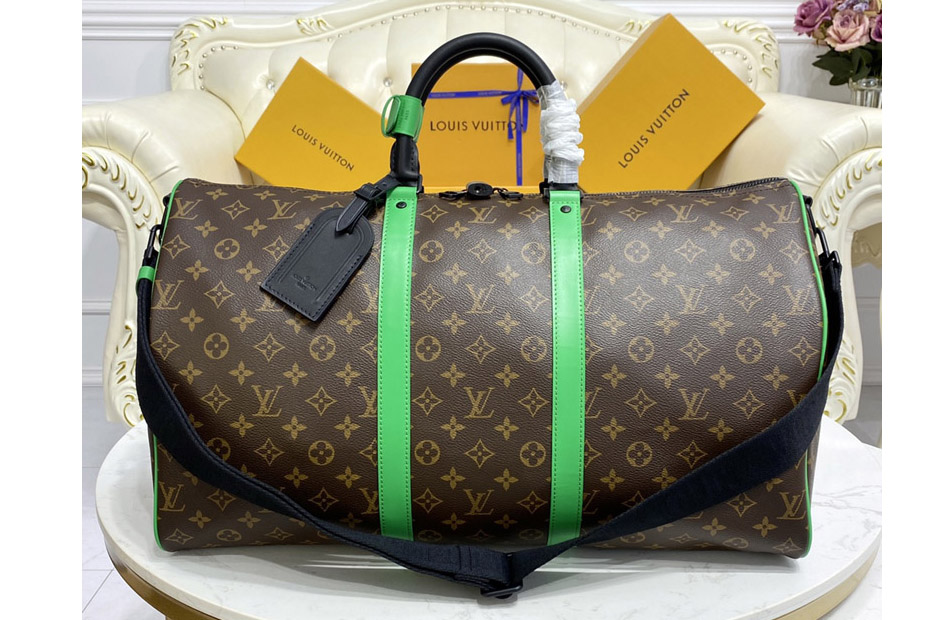 Louis Vuitton M46257 LV Keepall Bandoulière 50 travel bag in Monogram coated canvas With Green