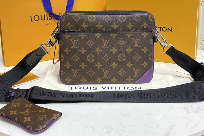 Louis Vuitton M46266 LV Trio Messenger Bag in Monogram Macassar coated canvas and Purple cowhide leather