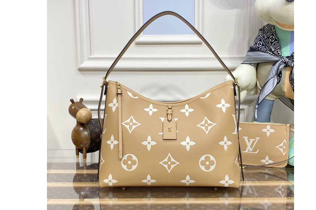 Louis Vuitton M46292 LV CarryAll MM Bag in Tan embossed leather