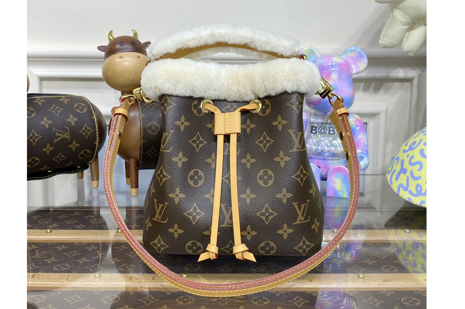 Louis Vuitton M46319 LV NeoNoe BB Bucket Bag in Monogram coated canvas and shearling