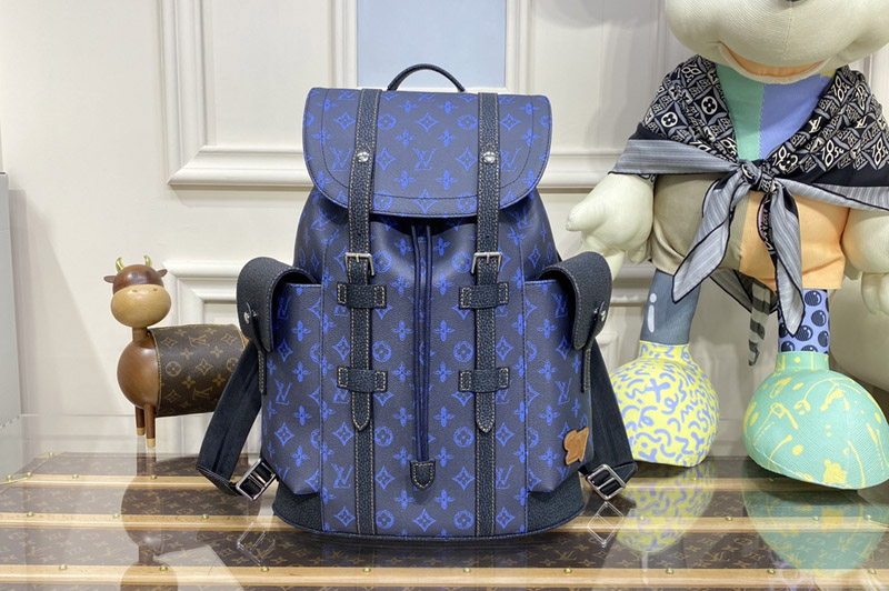 Louis Vuitton M46338 LV Christopher MM backpack in Blue Monogram coated canvas