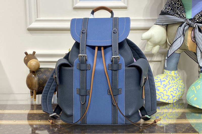 Louis Vuitton M46338 LV Christopher MM backpack in Blue Leather