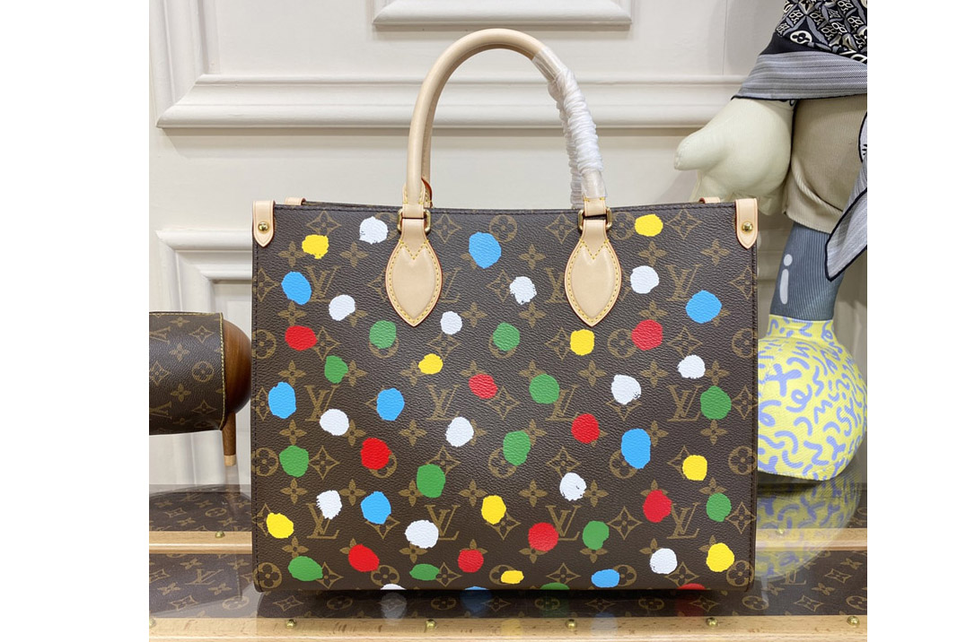 Louis Vuitton M46379 LV LVxYK OnTheGo MM Bag in Monogram coated canvas with 3D Painted Dots print