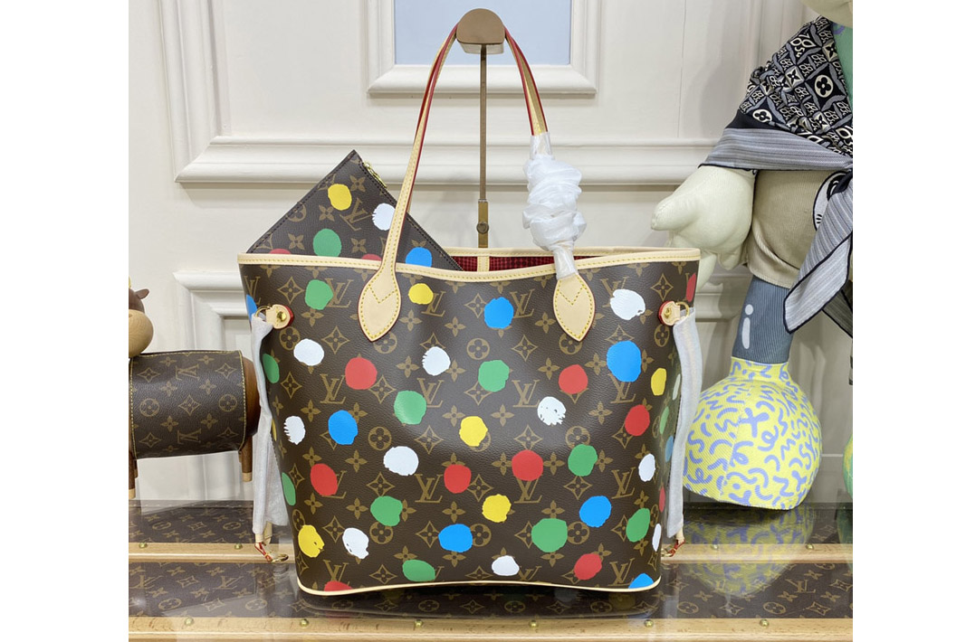 Louis Vuitton M46381 LV LVxYK Neverfull MM tote Bag in Monogram coated canvas with 3D Painted Dots print