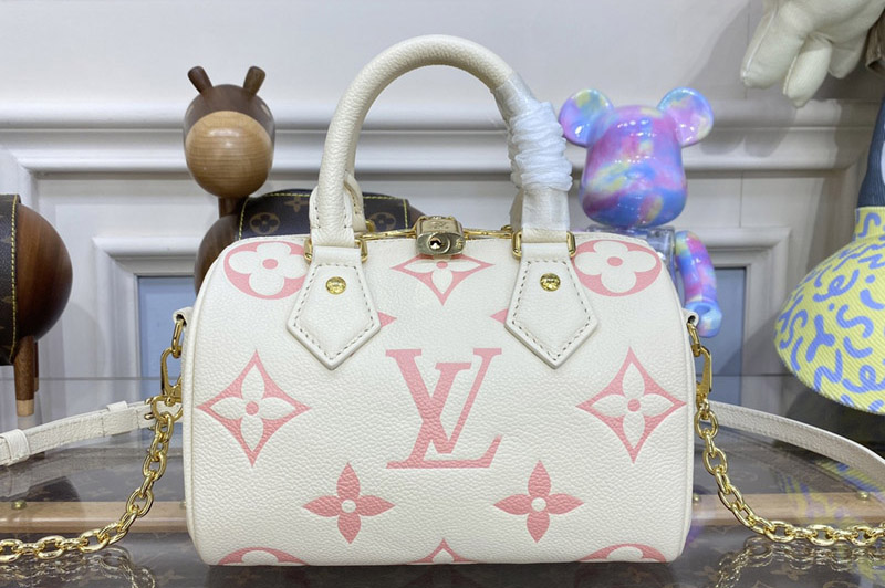 Louis Vuitton M46397 LV Speedy Bandoulière 20 handbag in Beige/Pink Monogram Empreinte leather
