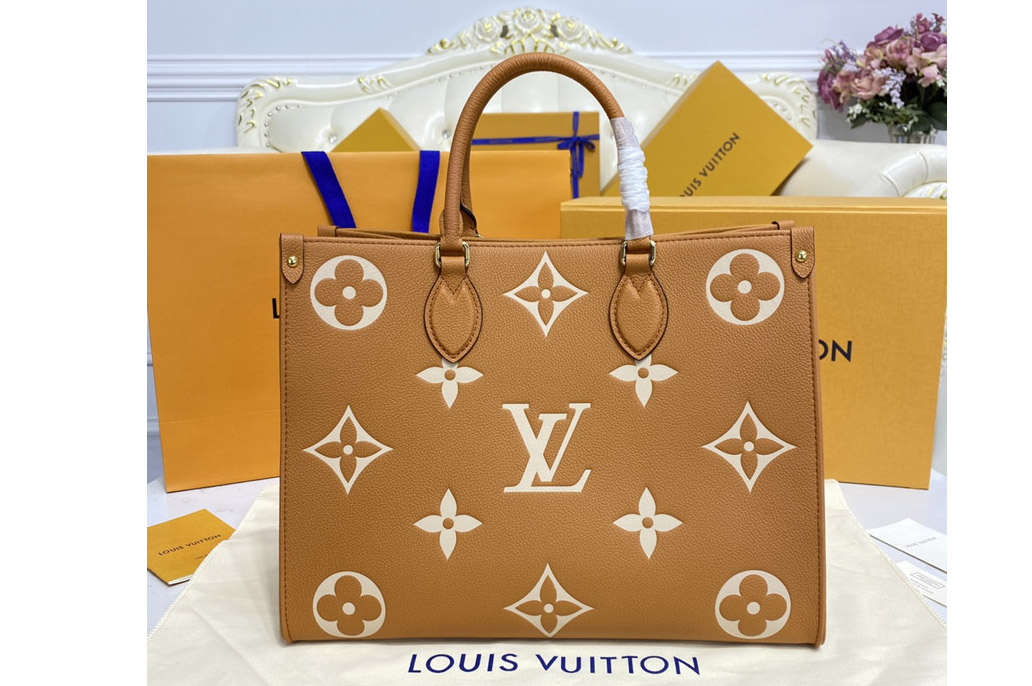 Louis Vuitton M45494 LV OnTheGo MM Bag in Tan Monogram Empreinte Leather