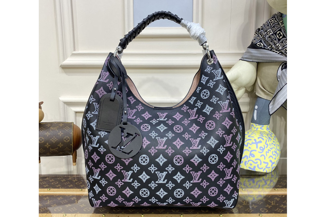 Louis Vuitton M21299 LV Carmel hobo bag in Black Mahina perforated calf leather