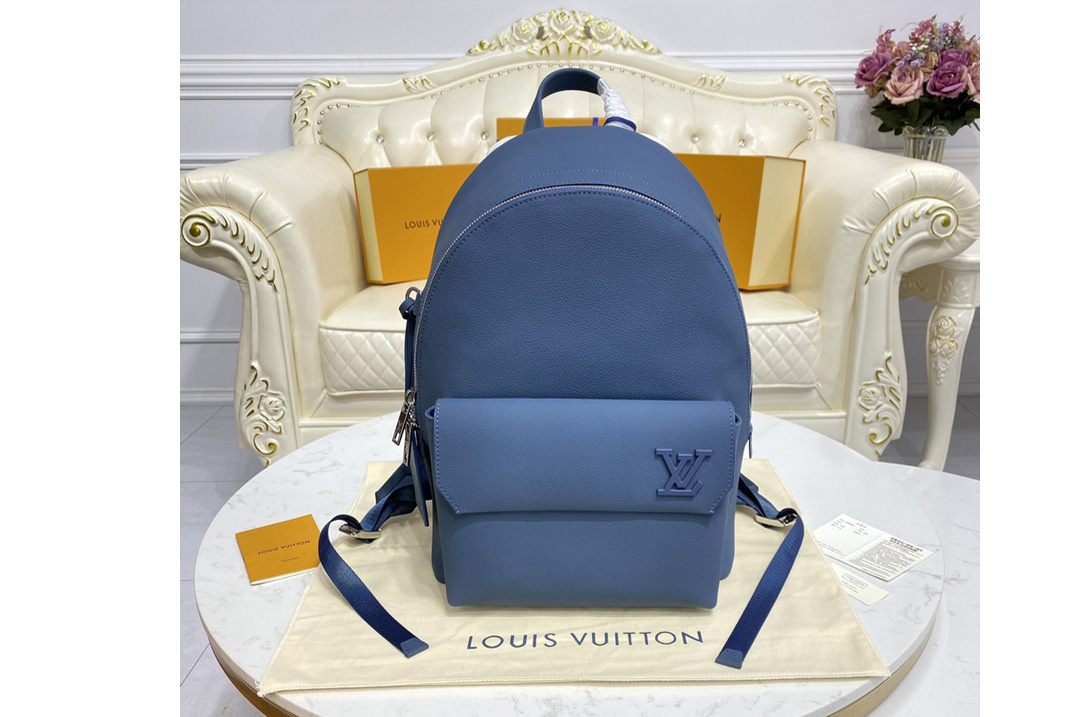 Louis Vuitton M57079 LV Aerogram Backpack in Blue grained calf leather