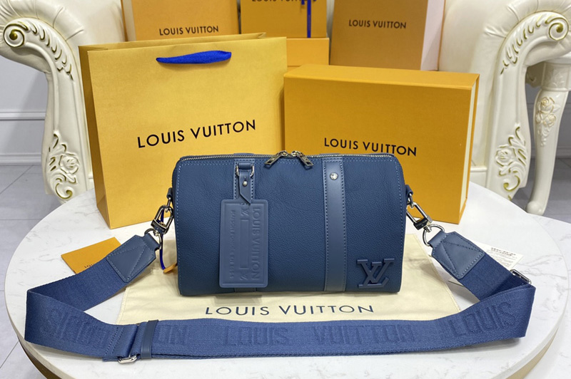 Louis Vuitton M59328 LV City Keepall Bag in Blue Aerogram cowhide leather