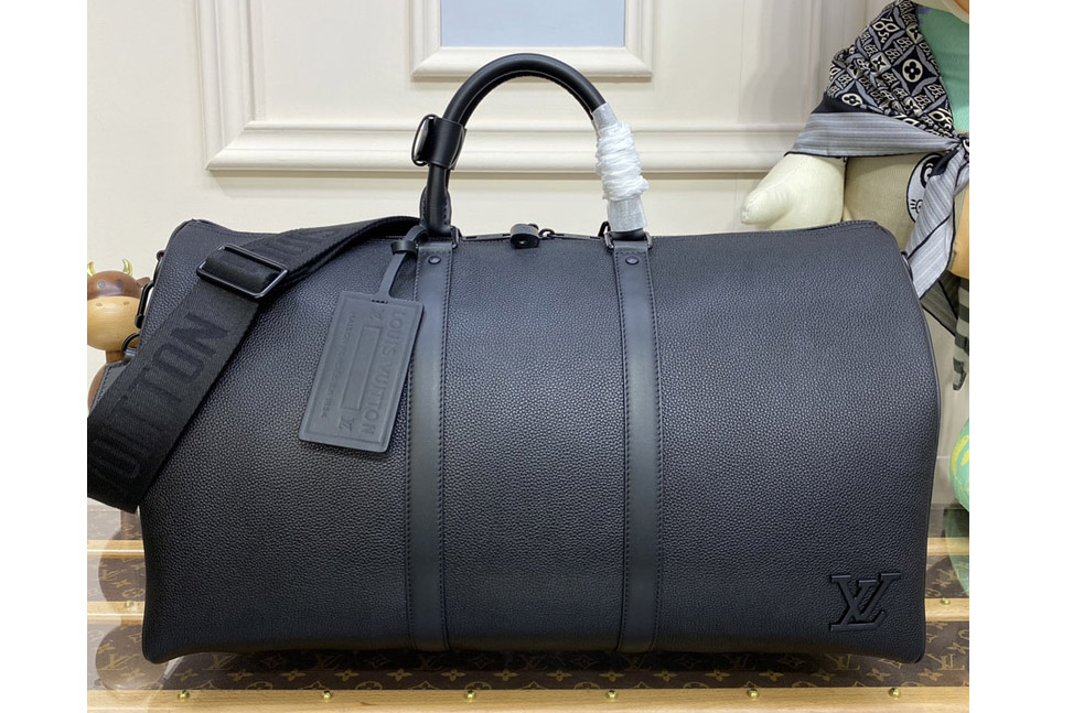 Louis Vuitton M21420 LV keepall bandouliere 50 Bag in Black LV Aerogram cowhide leather