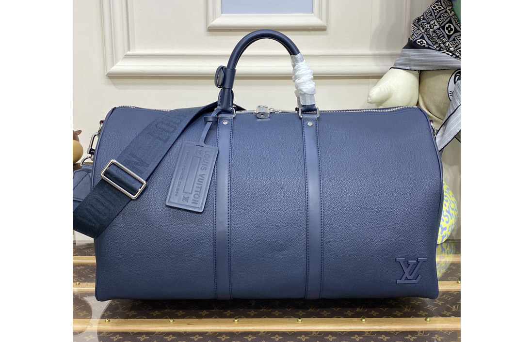 Louis Vuitton M21536 LV keepall bandouliere 50 Bag in Blue LV Aerogram cowhide leather