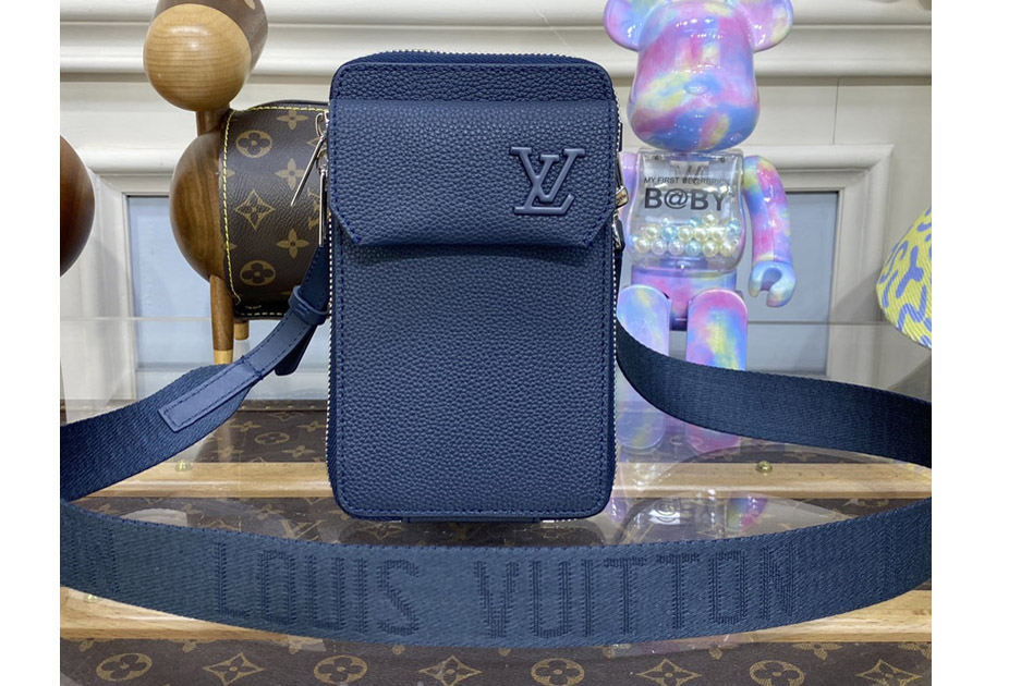 Louis Vuitton M57089 LV Phone Pouch in Blue grained calf leather