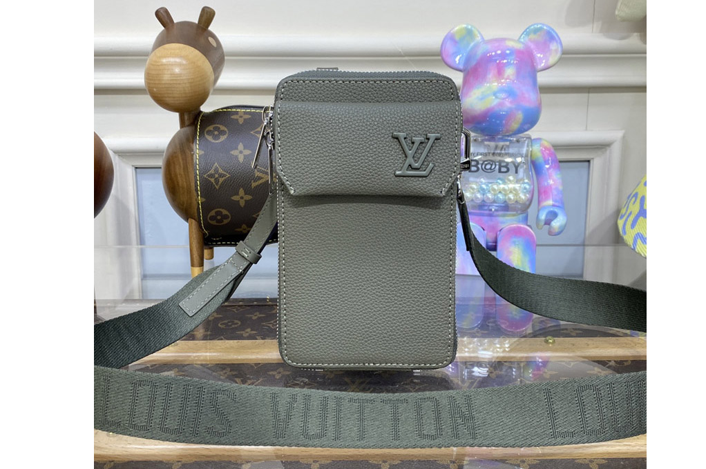 Louis Vuitton M57089 LV Phone Pouch in Khaki grained calf leather