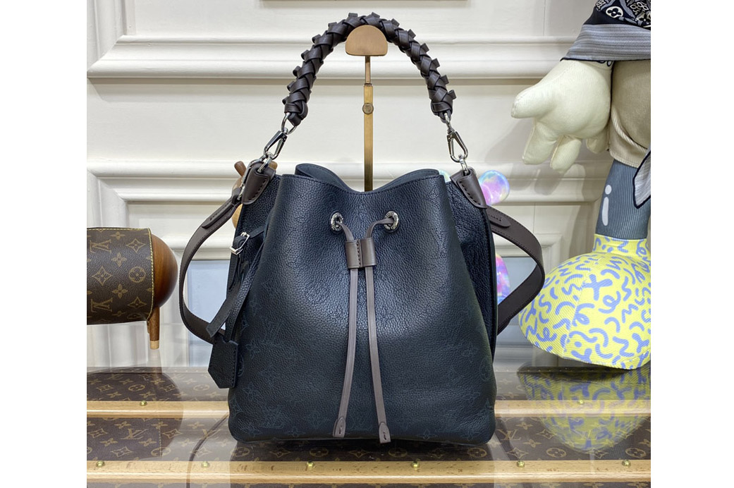 Louis Vuitton M55801 LV Muria bucket bag in Black Mahina perforated calf leather