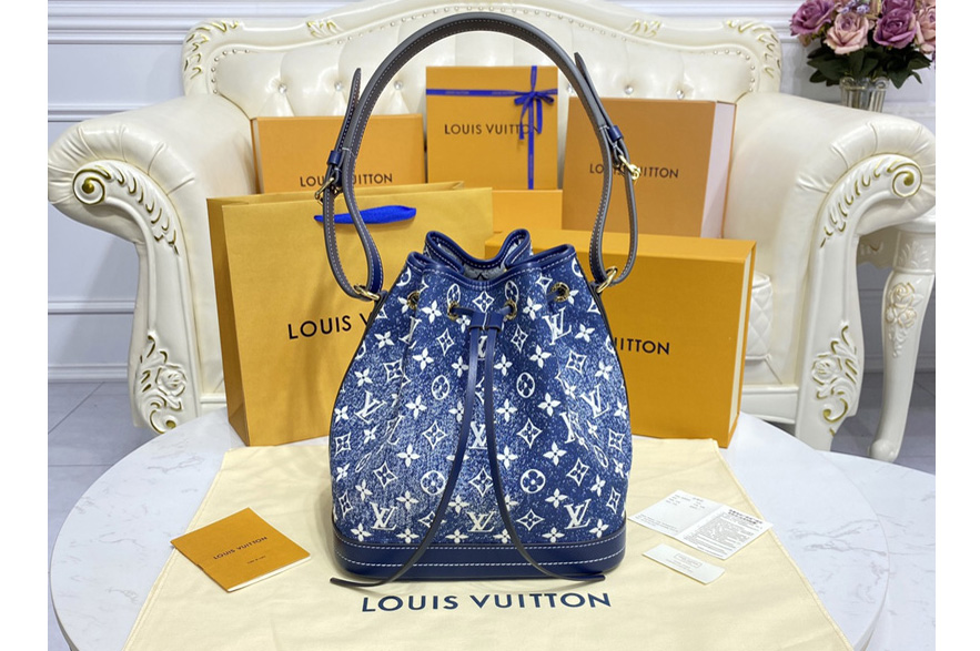 Louis Vuitton M59606 LV Petit Noe Bucket Bag in Blue Monogram Denim
