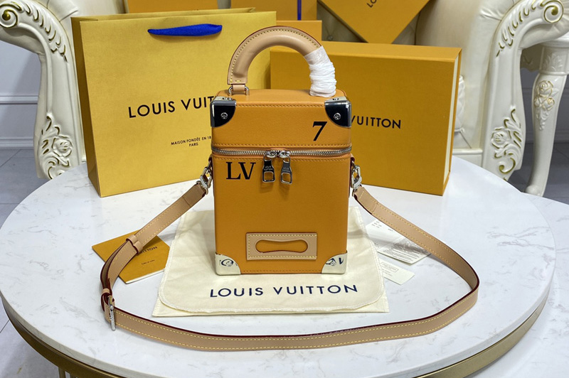 Louis Vuitton M59666 LV Vertical Box Trunk Bag in Saffron yellow cowhide leather