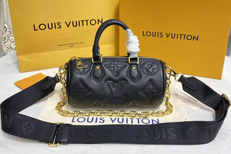 Louis Vuitton M59800 LV Papillon BB handbag in Black Quilted and embroidered smooth calf leather