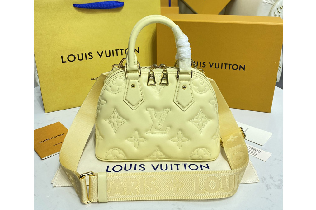 Louis Vuitton M59821 LV Alma BB handbag in Banana Yellow Quilted and embroidered smooth calf leather